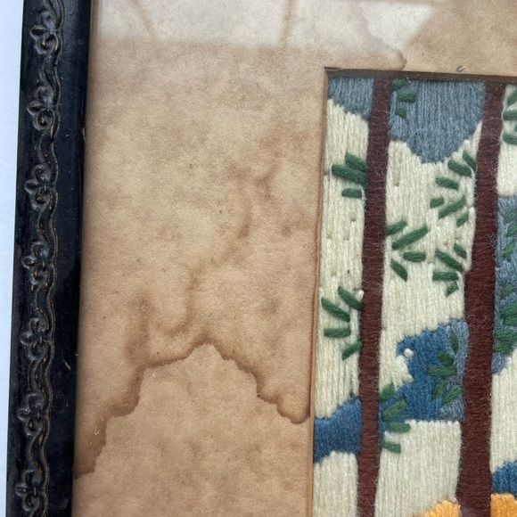 Vintage crewel green and brown tree framed art. - Picture 5 of 7